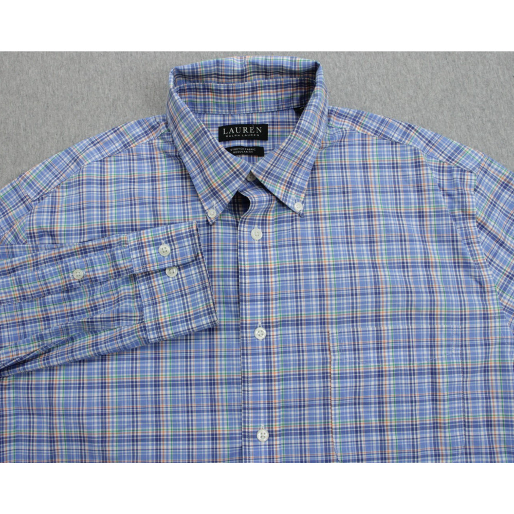 Lauren Ralph‎ Lauren Shirt Mens Large 16 - 34/35 Plaid Cotton Blend Stretch